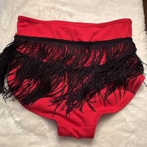 Red Fringe High-Waisted Bikini Bottom
